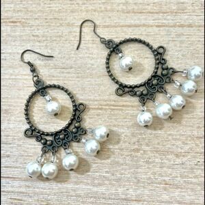 Pearl beaded dangling earrings